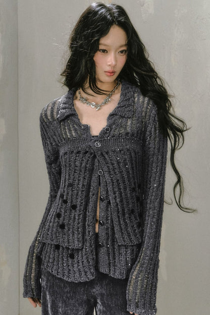 Lazy Fit Cutout Knit Cardigan