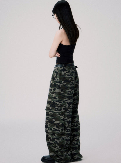 Camouflage Low Rise Cargo Pants