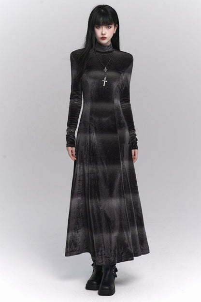 Gray Velvet Autumn Winter Dress