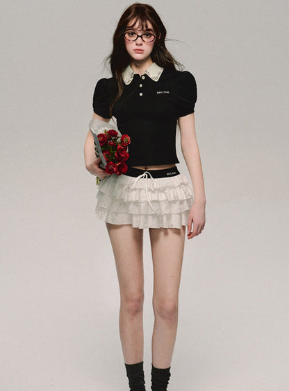 White Cake Puffy Embroidered Skirt