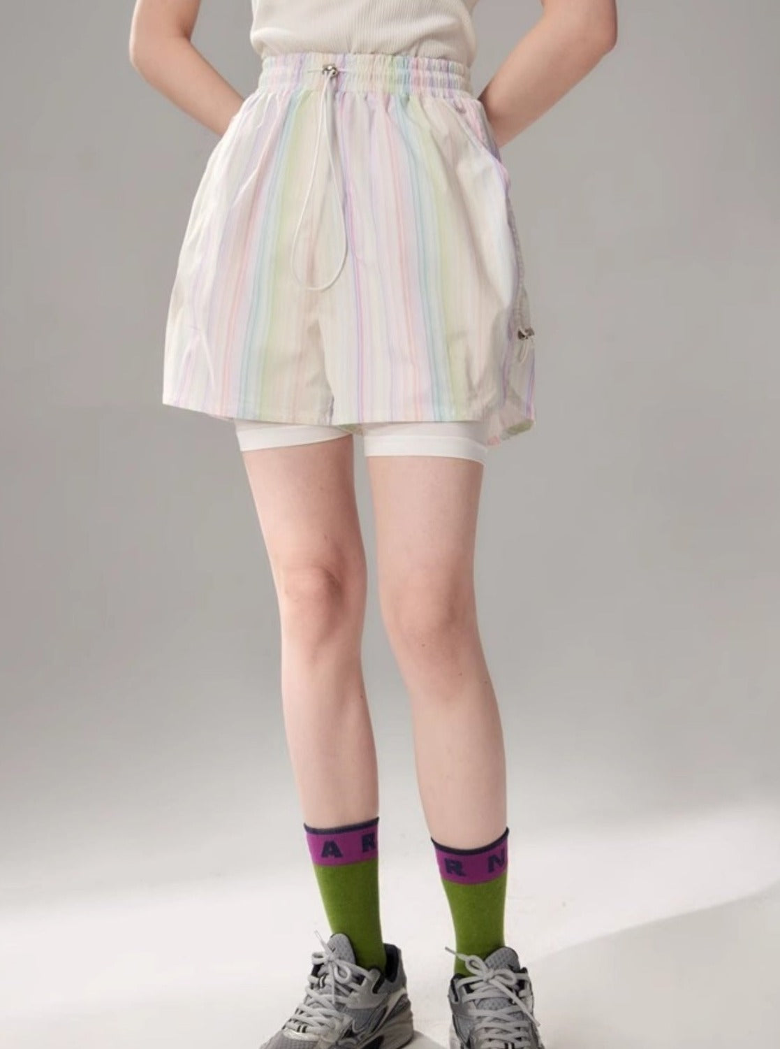 Rainbow Striped Sports Trench Top Short Set