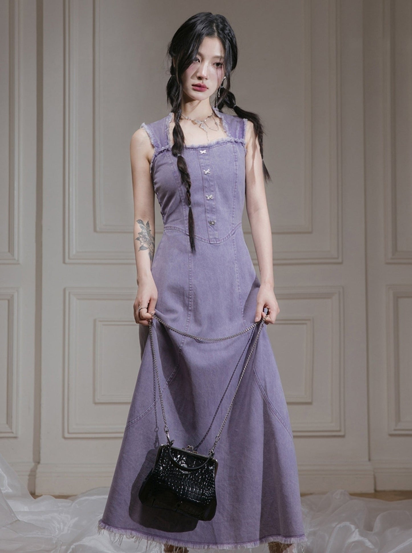 Purple Rose Denim Dress