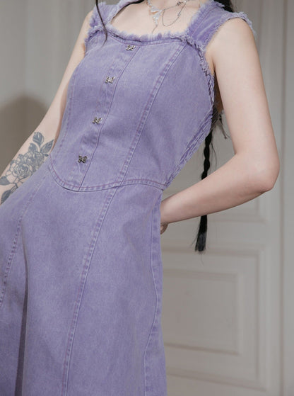 Purple Rose Denim Dress