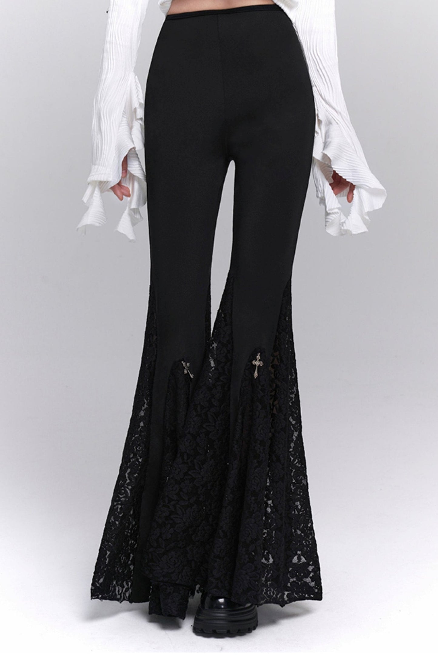 Dark Gothic High-Waist Black Flared Pants