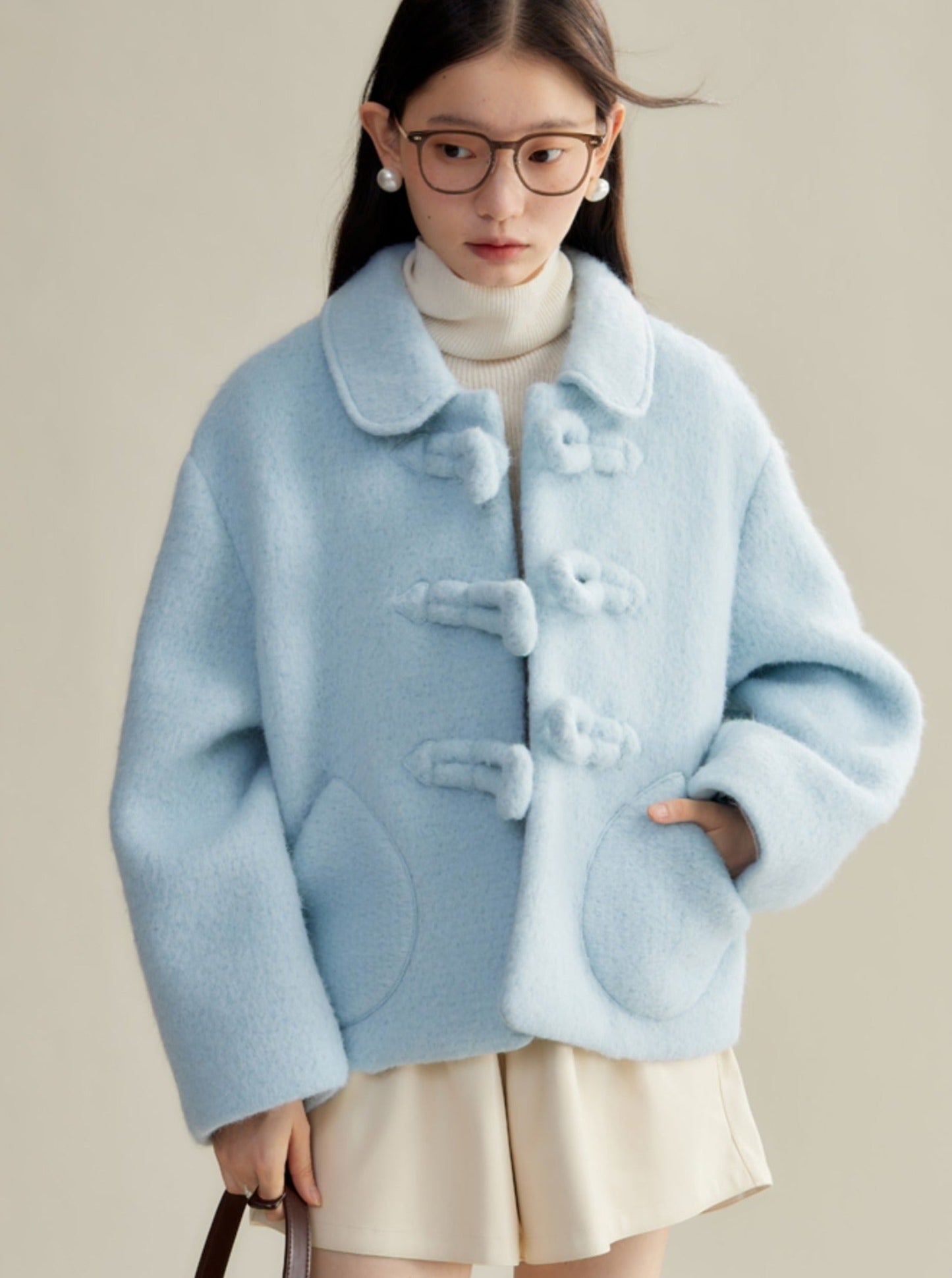 original design baby blue button coat