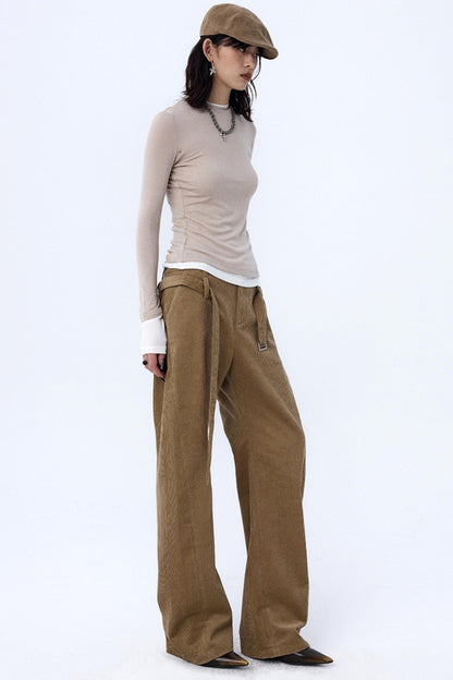 Khaki Brown Loose Corduroy Pants