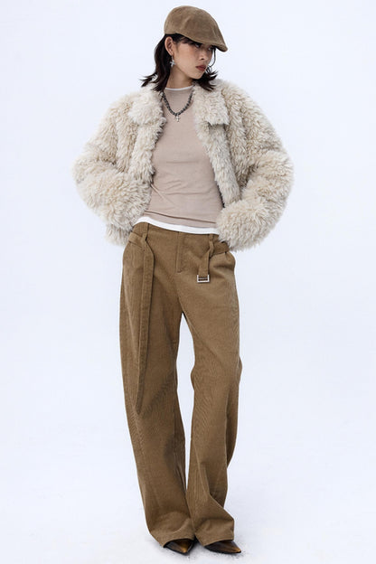 Khaki Brown Loose Corduroy Pants