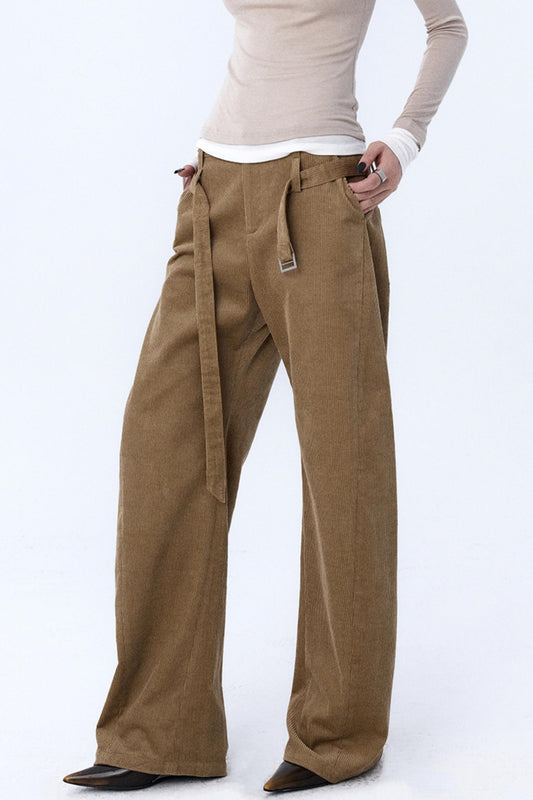 Khaki Brown Loose Corduroy Pants