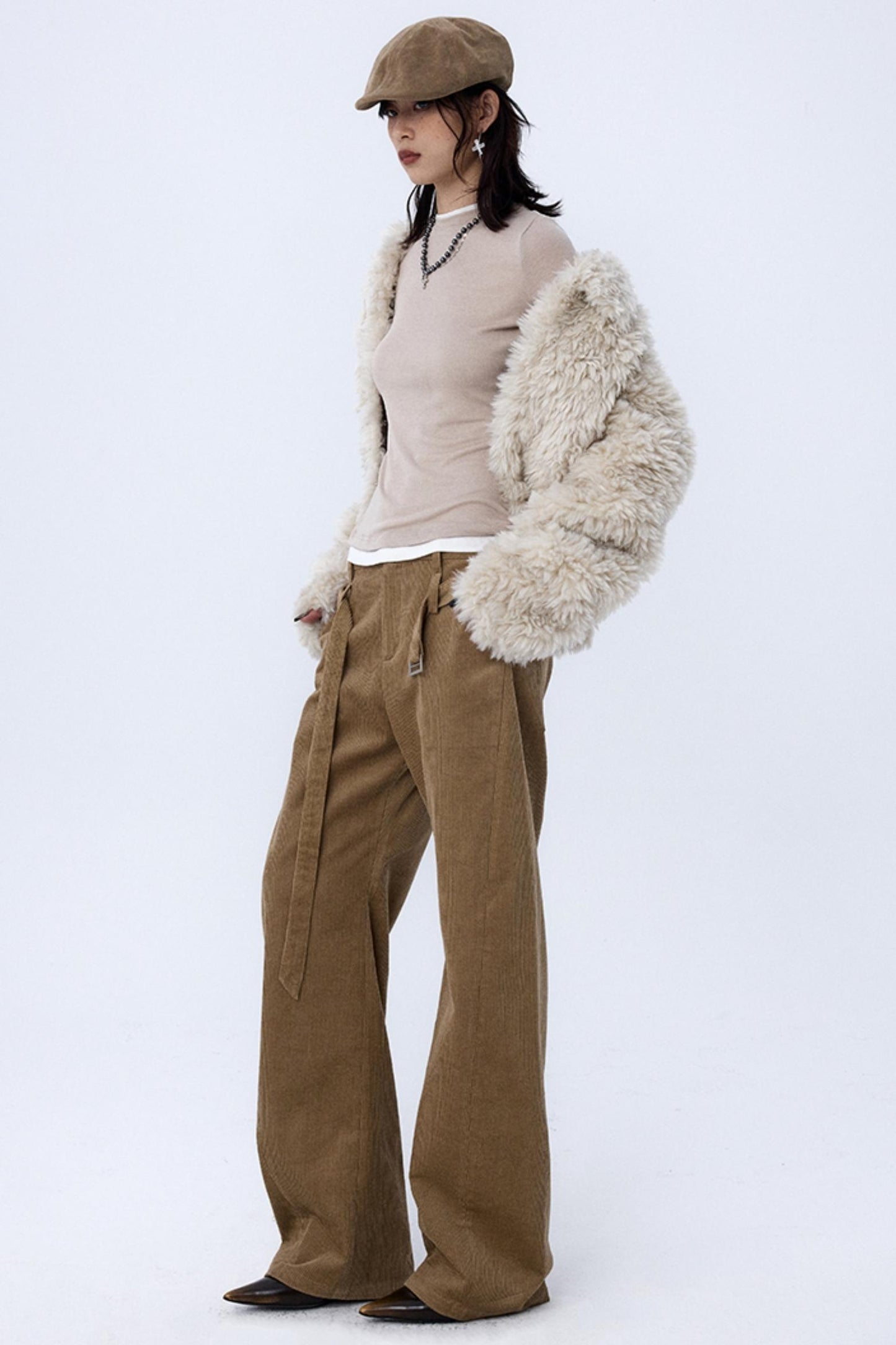 Khaki Brown Loose Corduroy Pants