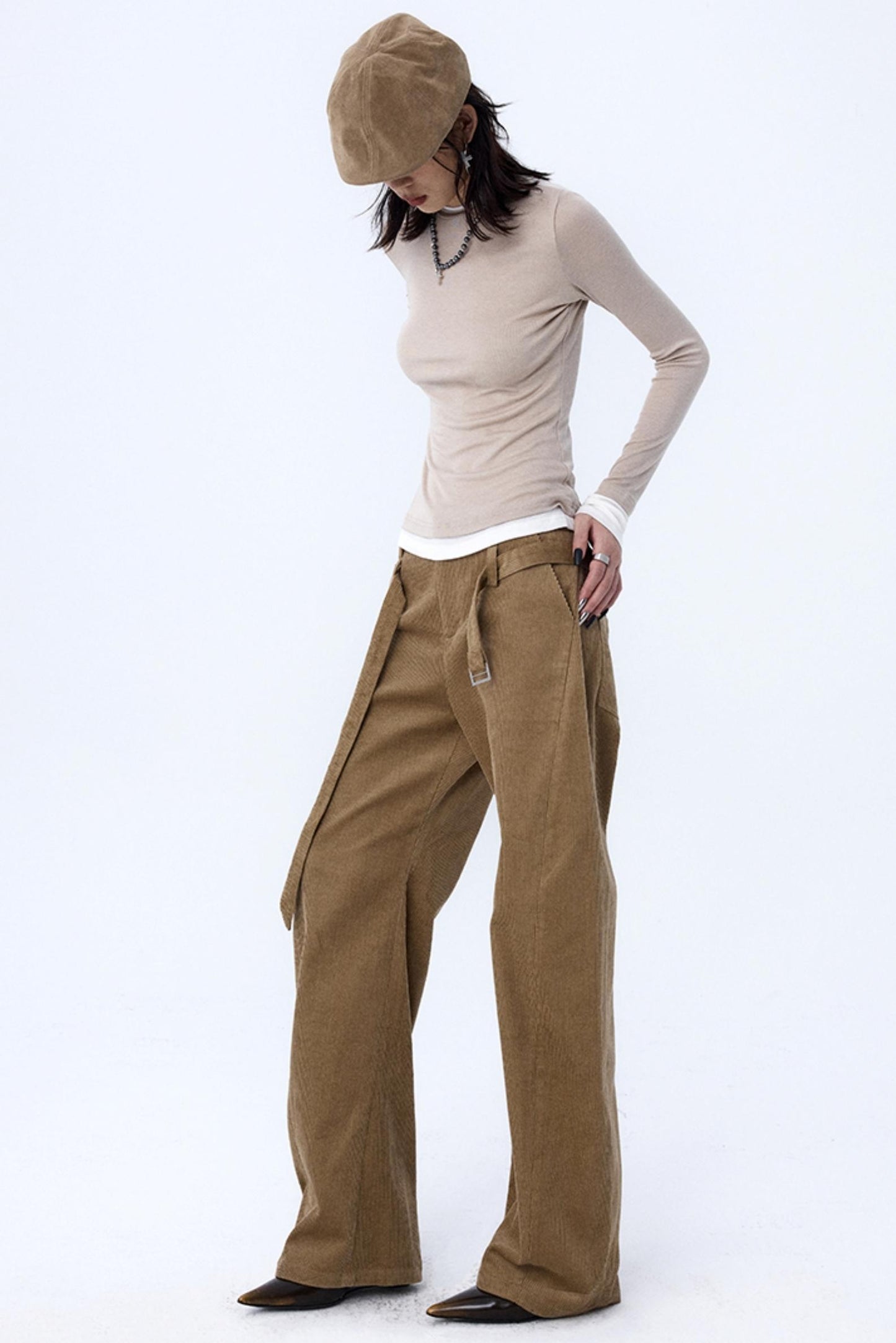 Khaki Brown Loose Corduroy Pants