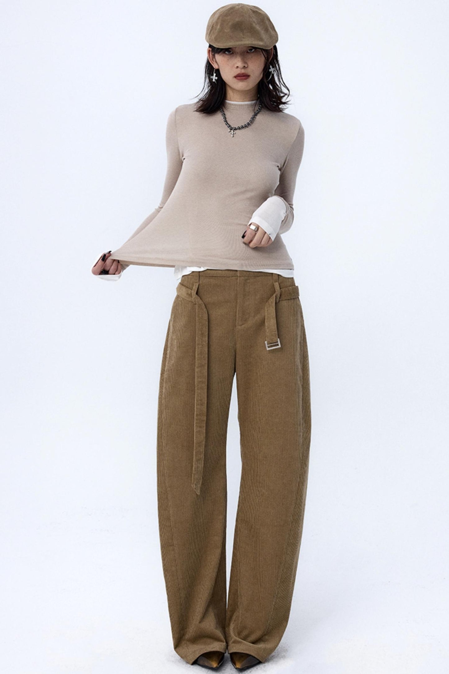 Khaki Brown Loose Corduroy Pants