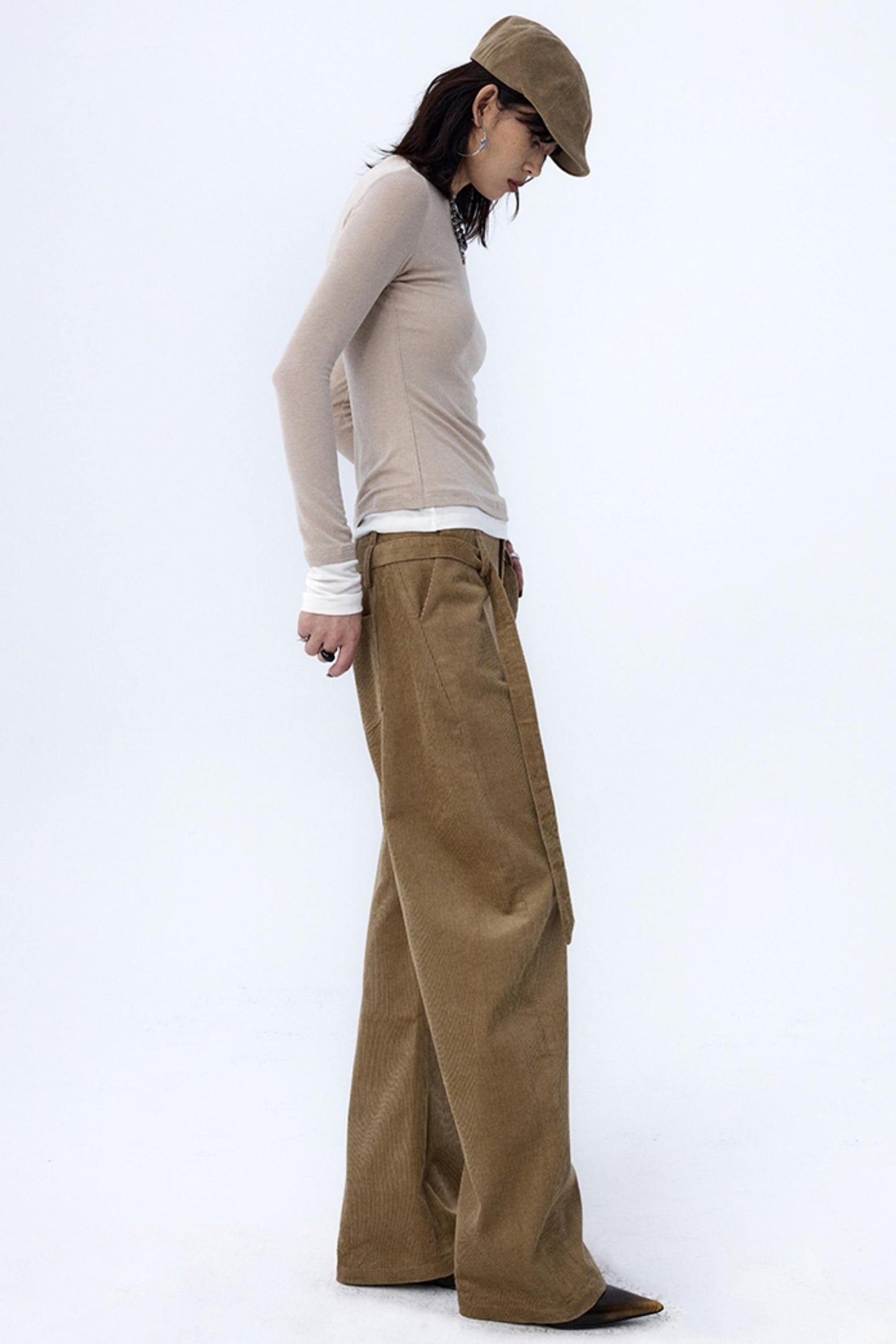 Khaki Brown Loose Corduroy Pants