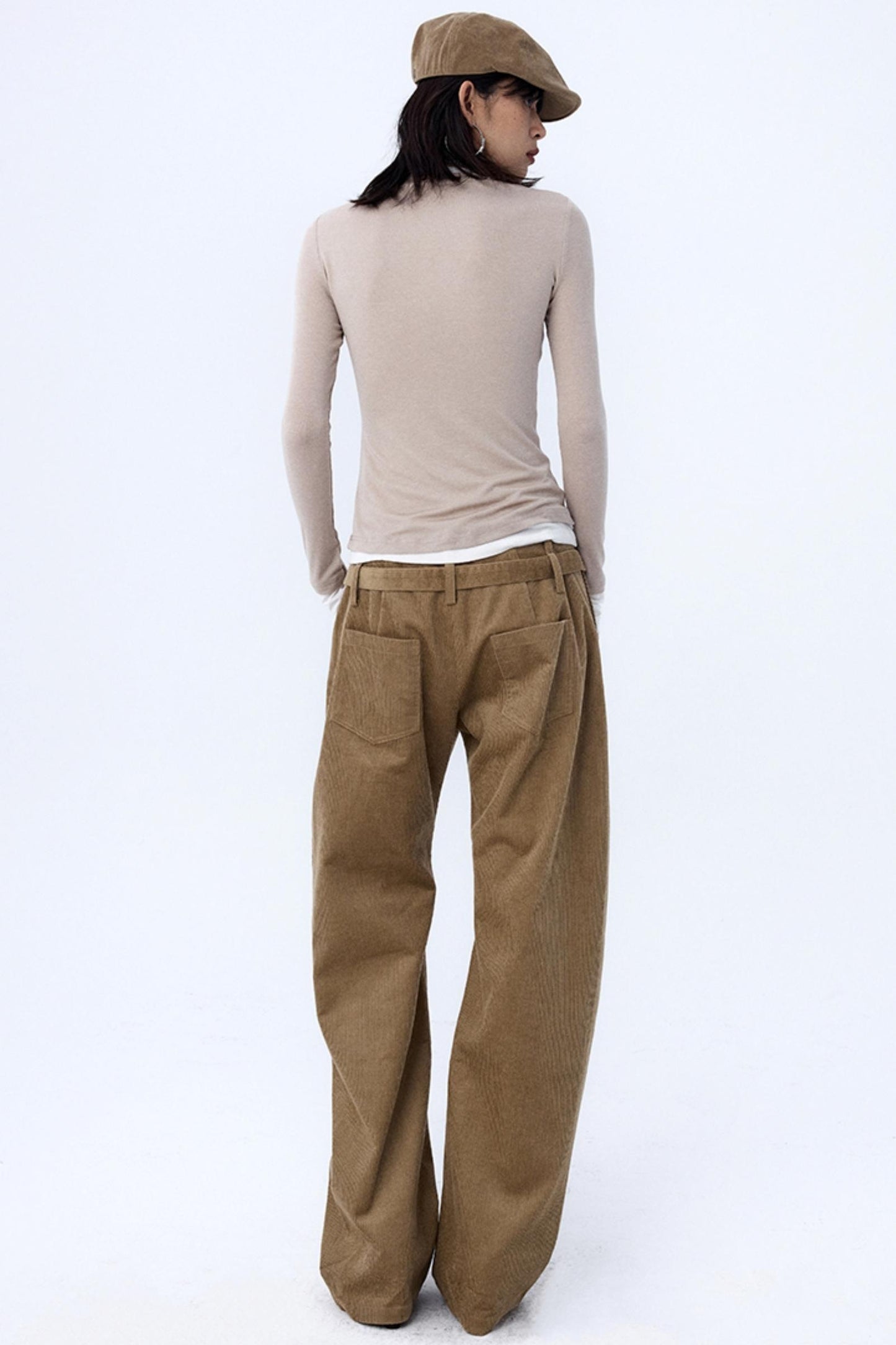 Khaki Brown Loose Corduroy Pants