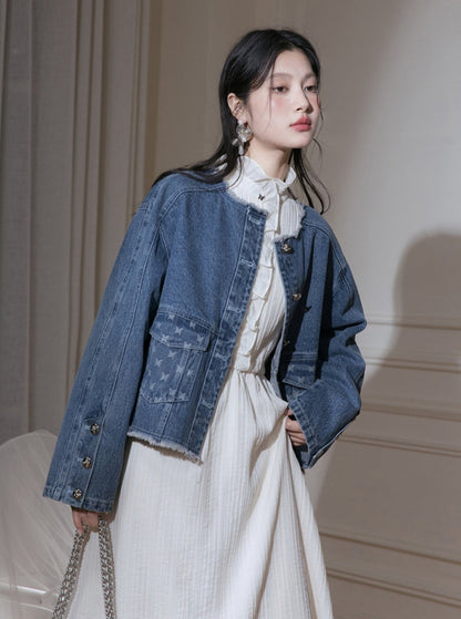 Edged Jacquard Denim Jacket Sundress Set