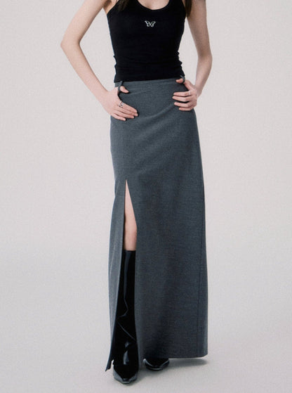 Mid-Rise Slit Maxi Skirt