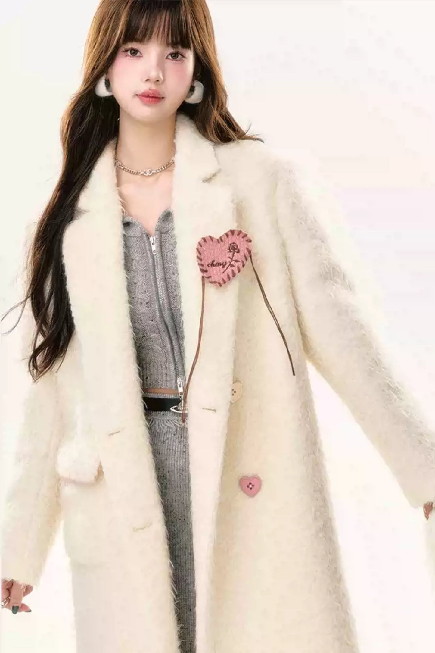 Thickened Off White Wool Coat