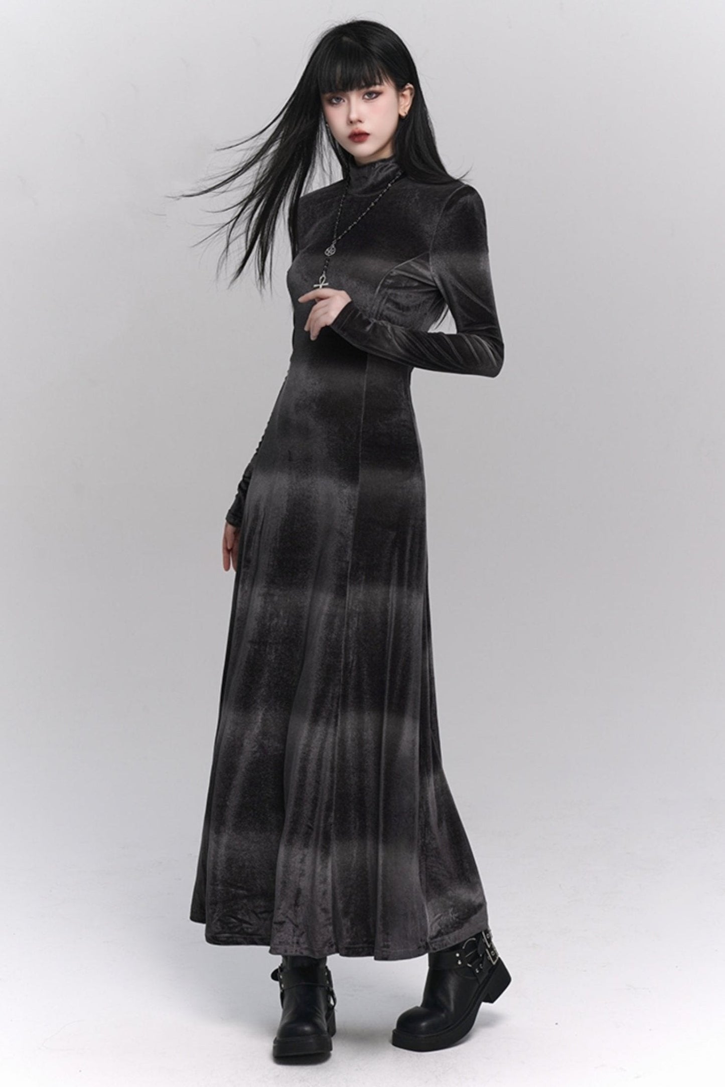 Gray Velvet Autumn Winter Dress