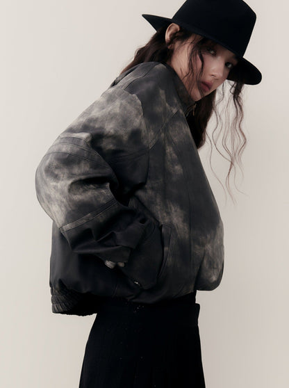 Hazy distressed retro loose leather jacket