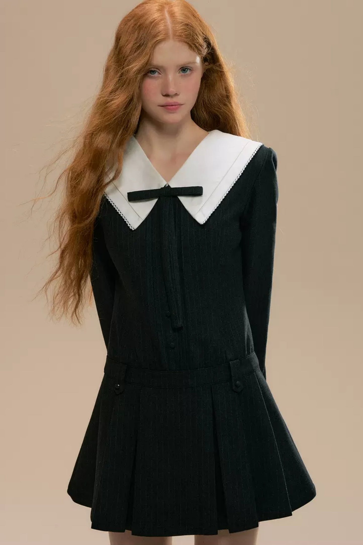 Dark Grey College Pleated Dress