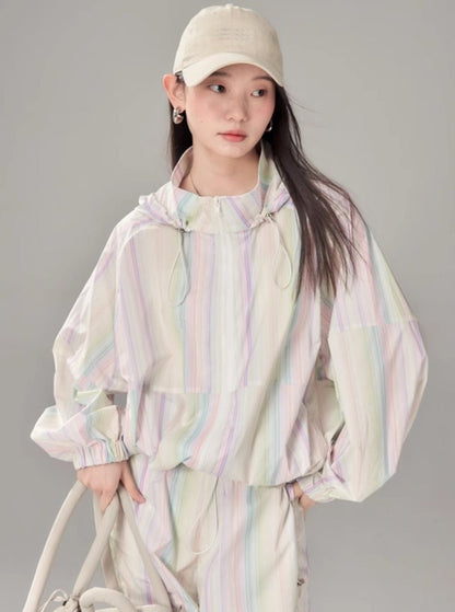 Rainbow Striped Sports Trench Top Short Set