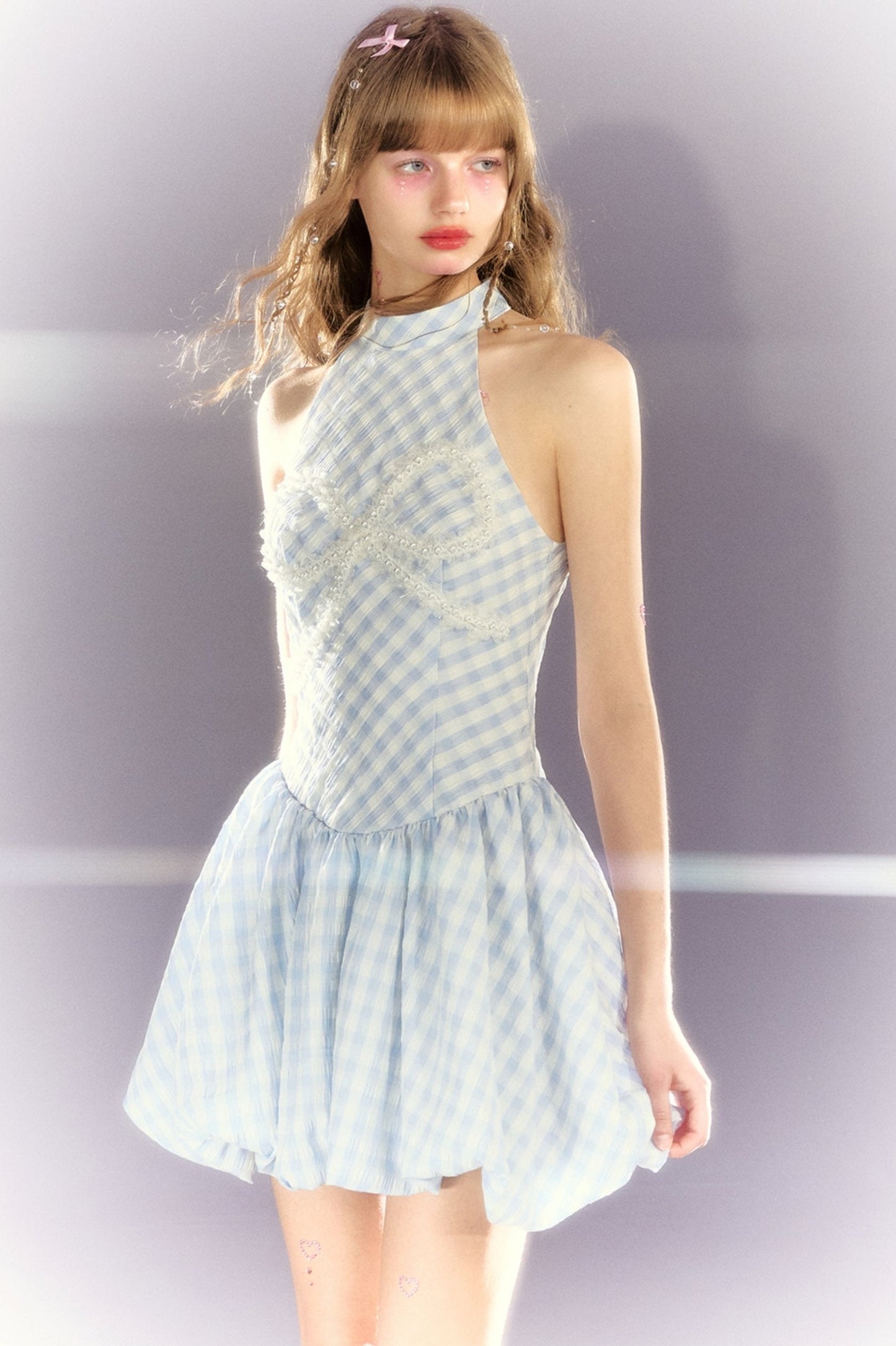 Blue Check Bud Skirt Dress