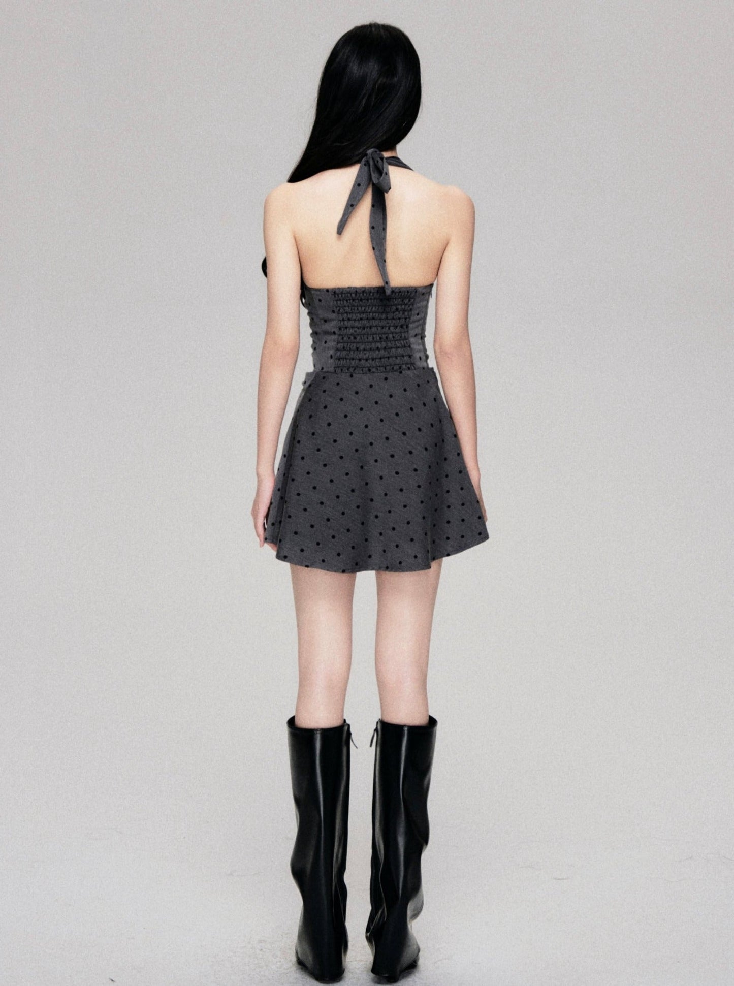 Polka Dot Tie Halterneck Dress