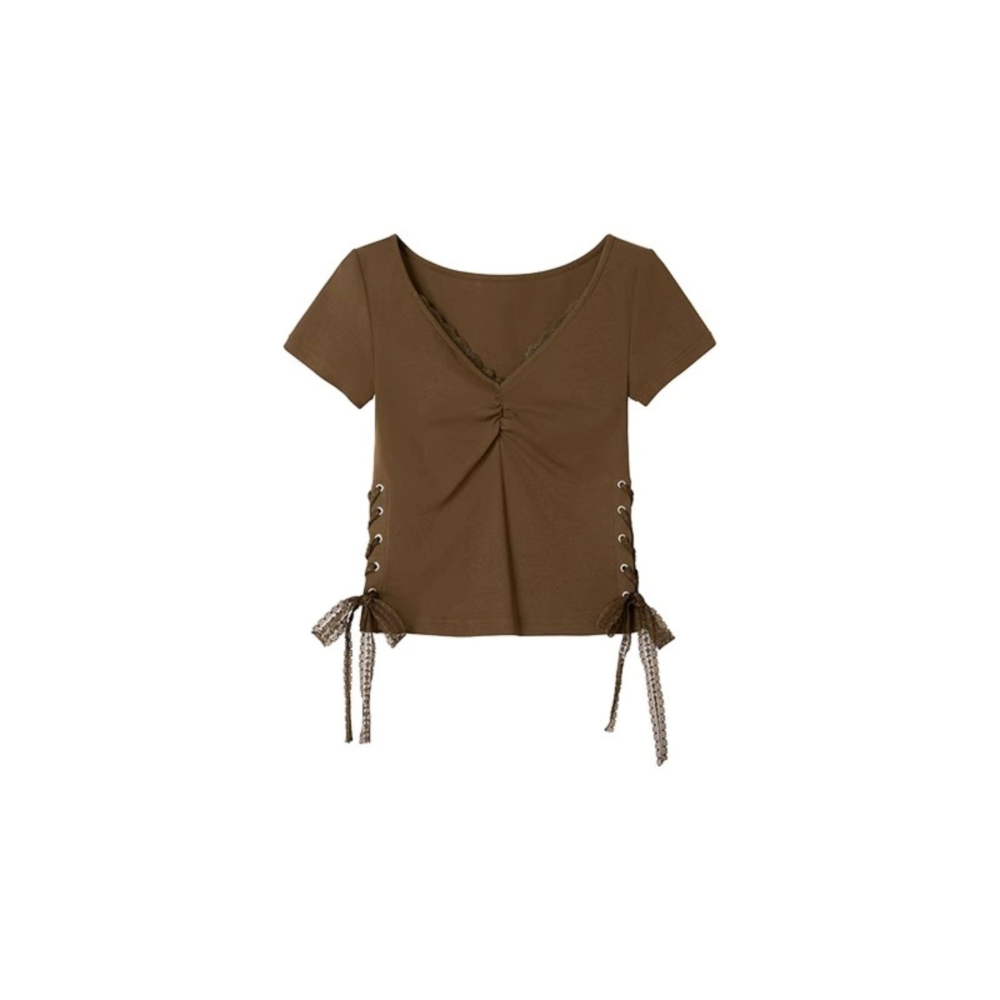 Elegant V-Neck Pleated T-Shirt