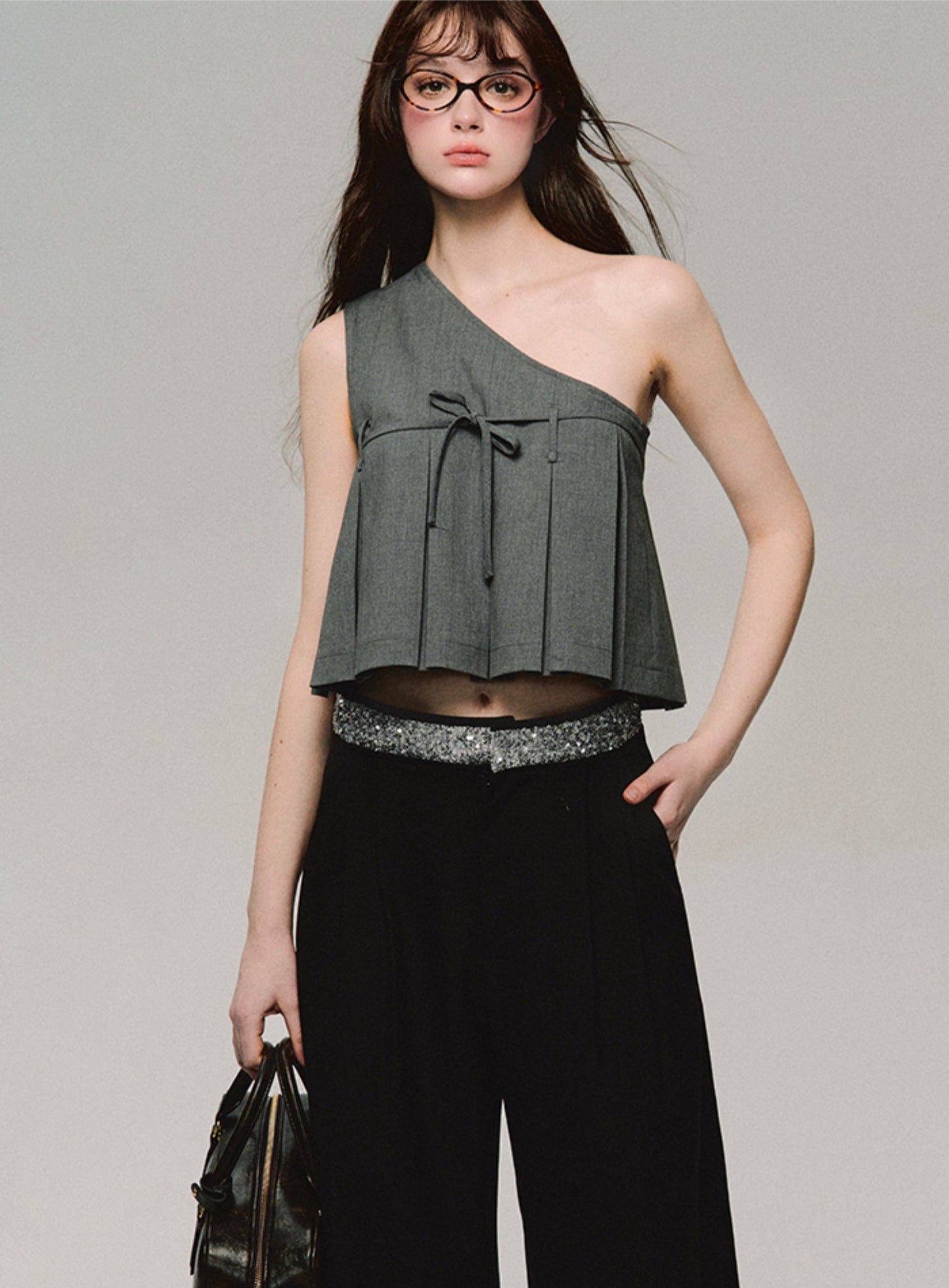 Grey Racer Pleated Sleeveless Top