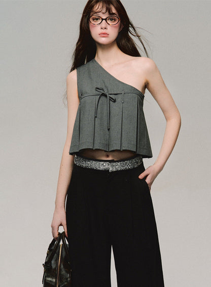 Grey Racer Pleated Sleeveless Top