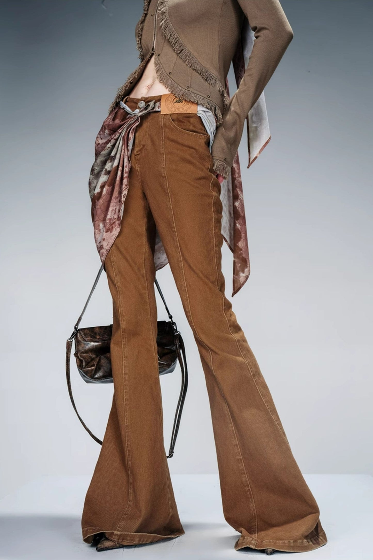 Silk Scarf Slim Bootcut Denim Pants Set