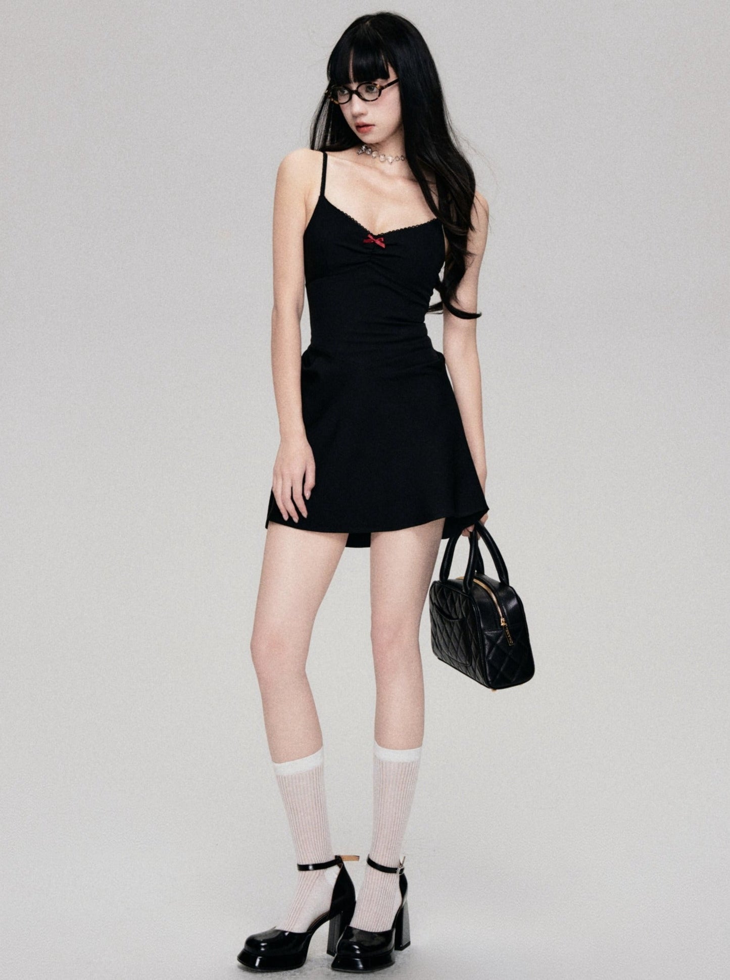 Black Vertical Waist Slip Dress