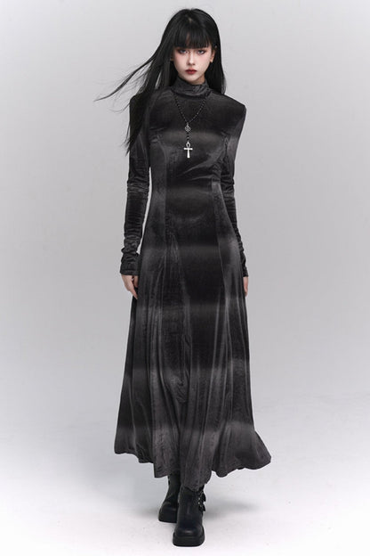 Gray Velvet Autumn Winter Dress