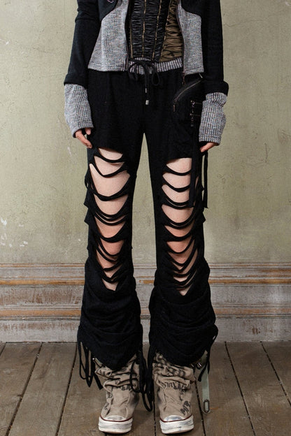 Ripped Wide-Leg Punk Trousers