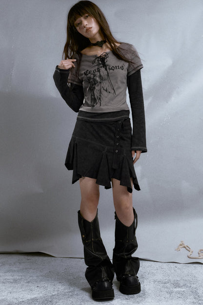 Black Distressed Punk Skirt