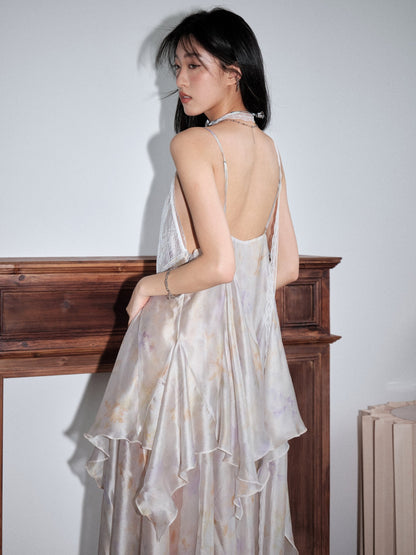 Transparent Feather Irregular Slip Dress