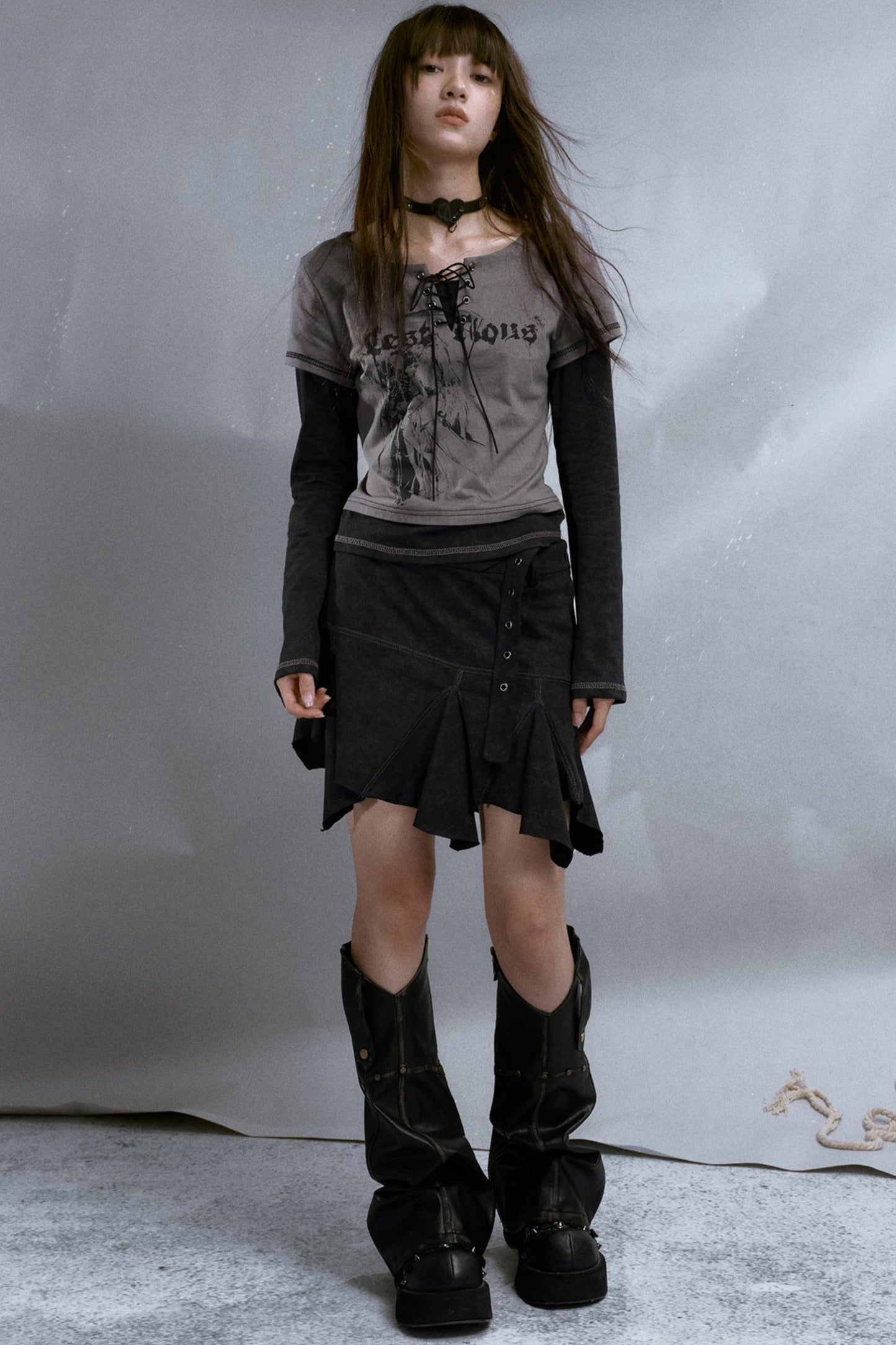 Black Distressed Punk Skirt