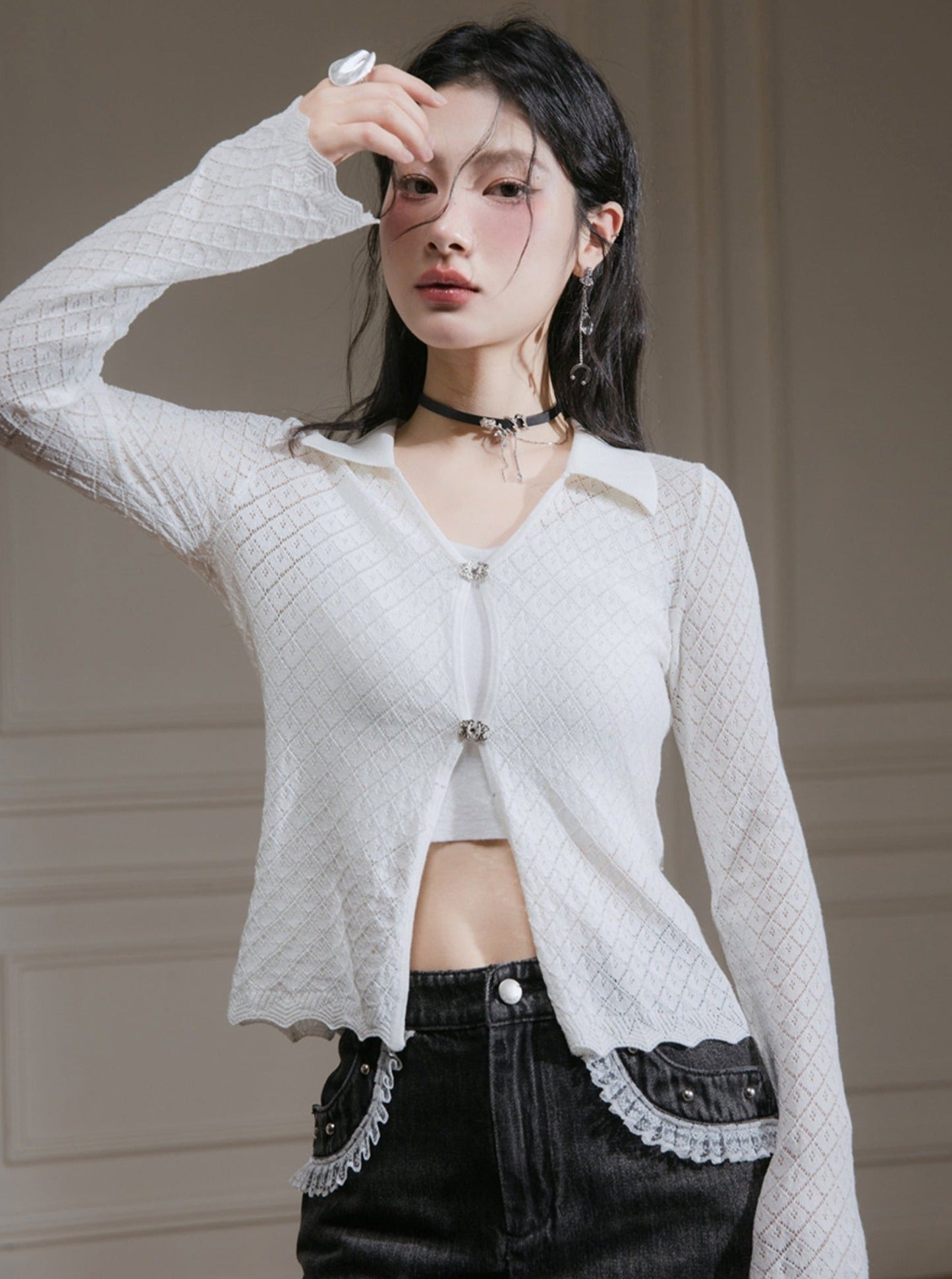 White Woolen Two-Piece Top Set