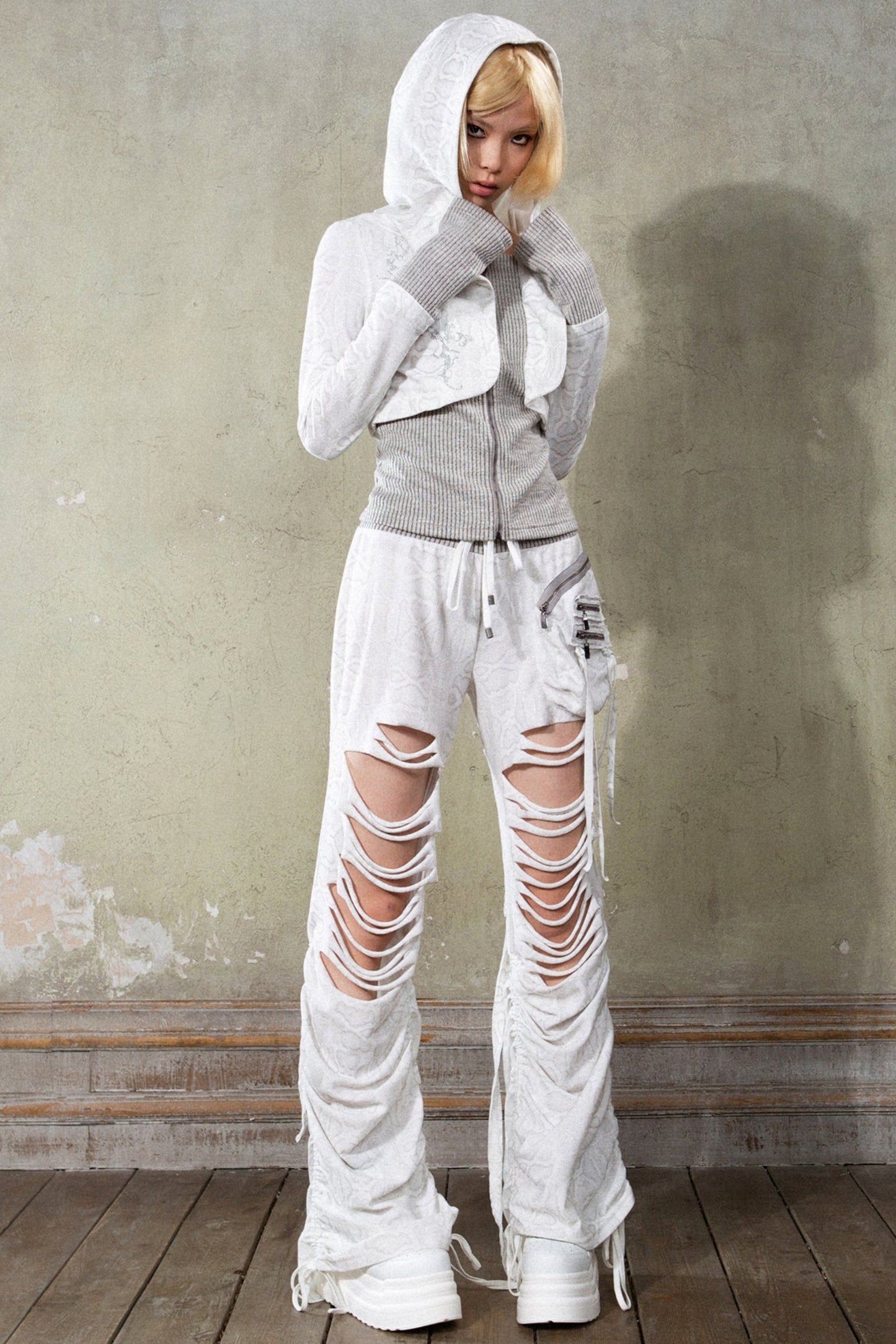 Ripped Wide-Leg Punk Trousers