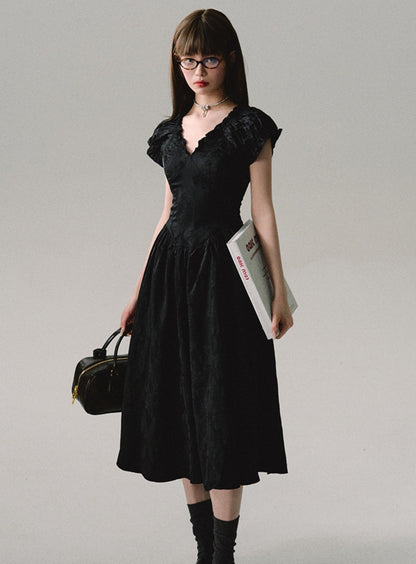 V-Neck Jacquard Commuter Dress