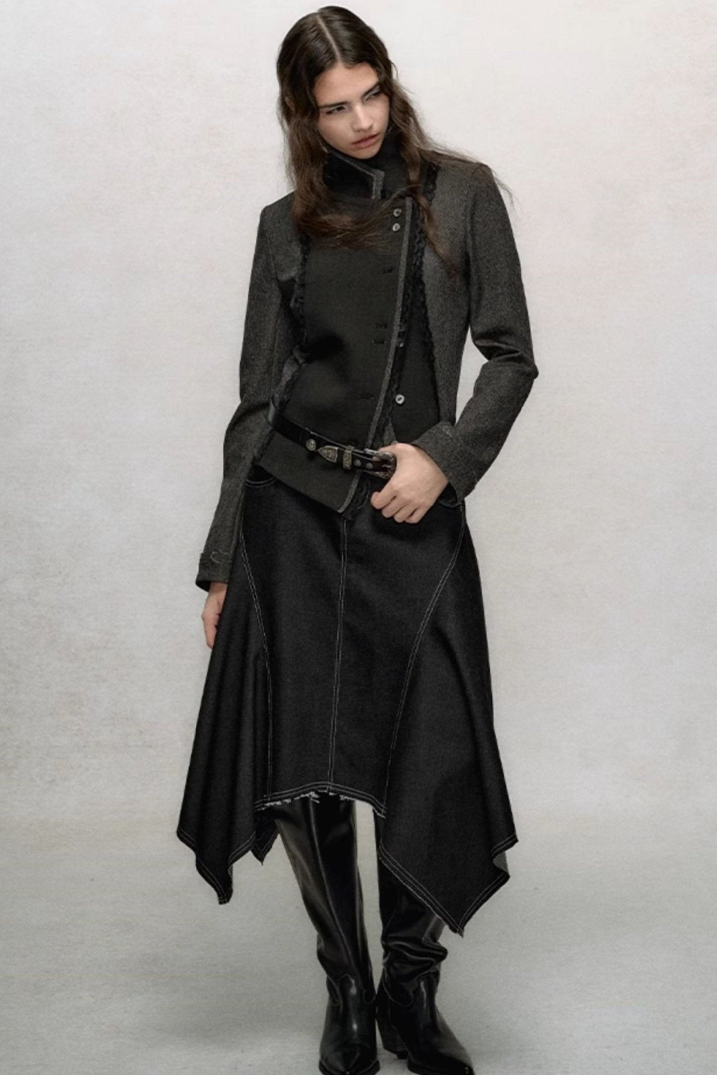 Vintage Stand Collar Split Panel Coat