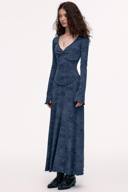 Slim V-Neck Knit Long Dress