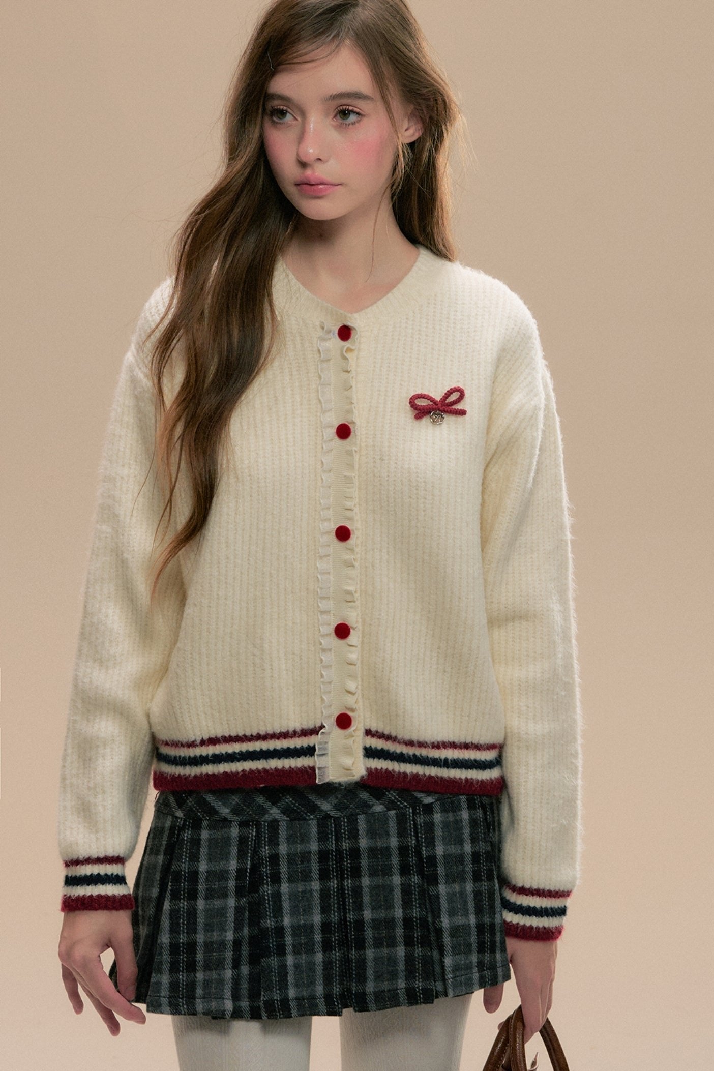 College Hit Red Baseball Knit Cardigan