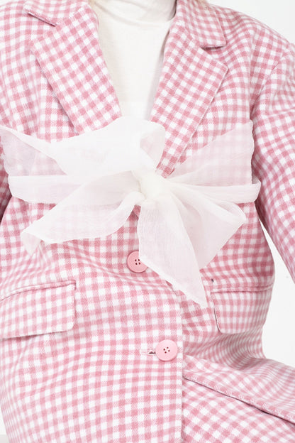 Pink Plaid Wool Bow Suit Jacket