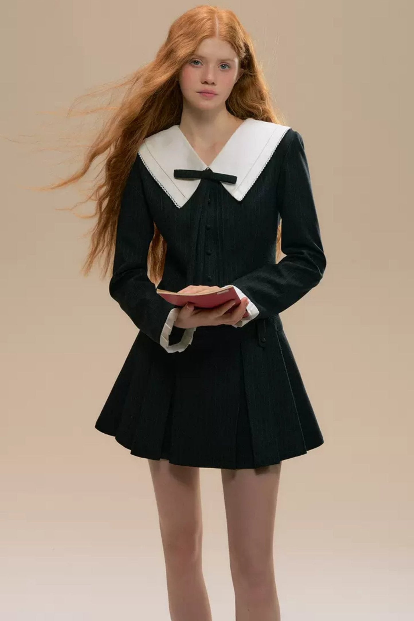 Dark Grey College Pleated Dress