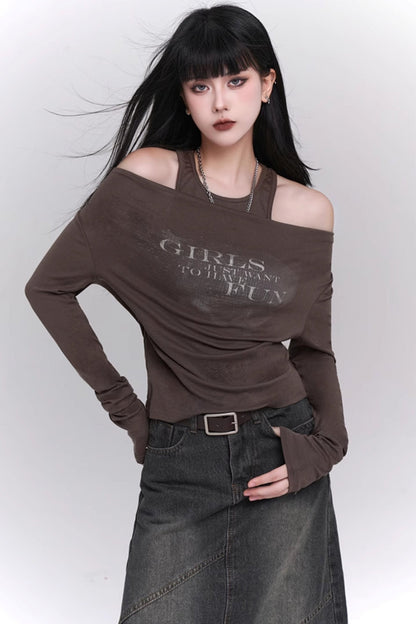 Chic Off-Shoulder Long Sleeve T-Shirt