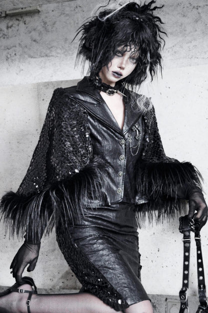 Gothic Fur Suit Cape Jacket Set-Up