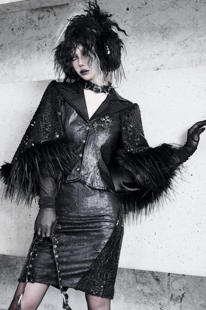 Gothic Fur Suit Cape Jacket Set-Up