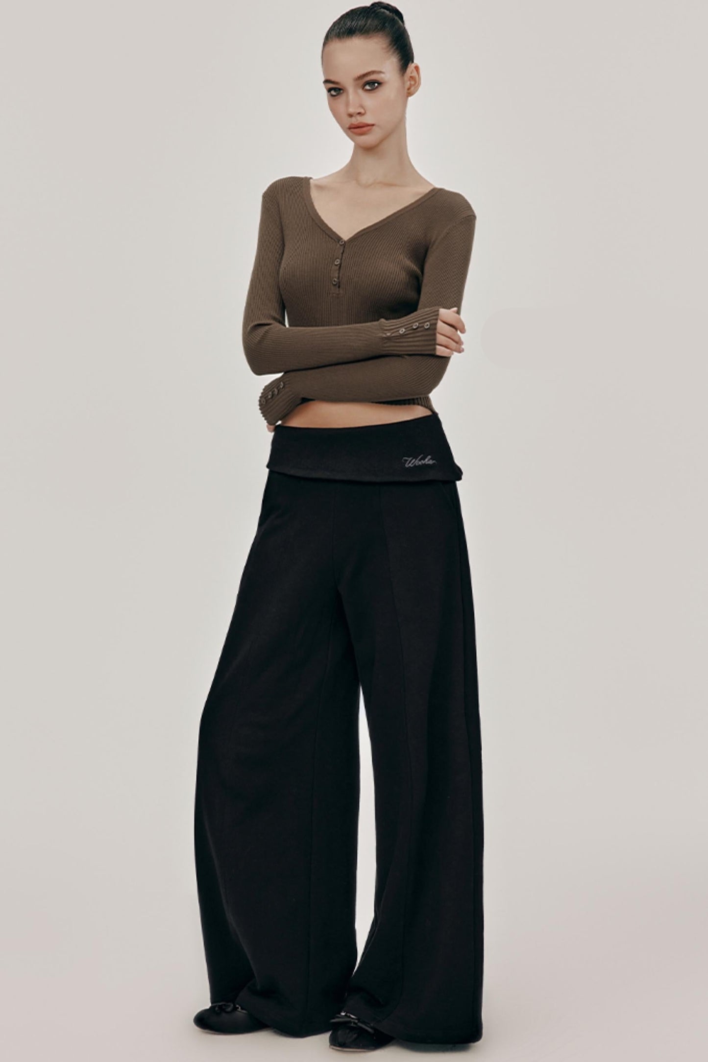 High-Waist Knit Wide Pants