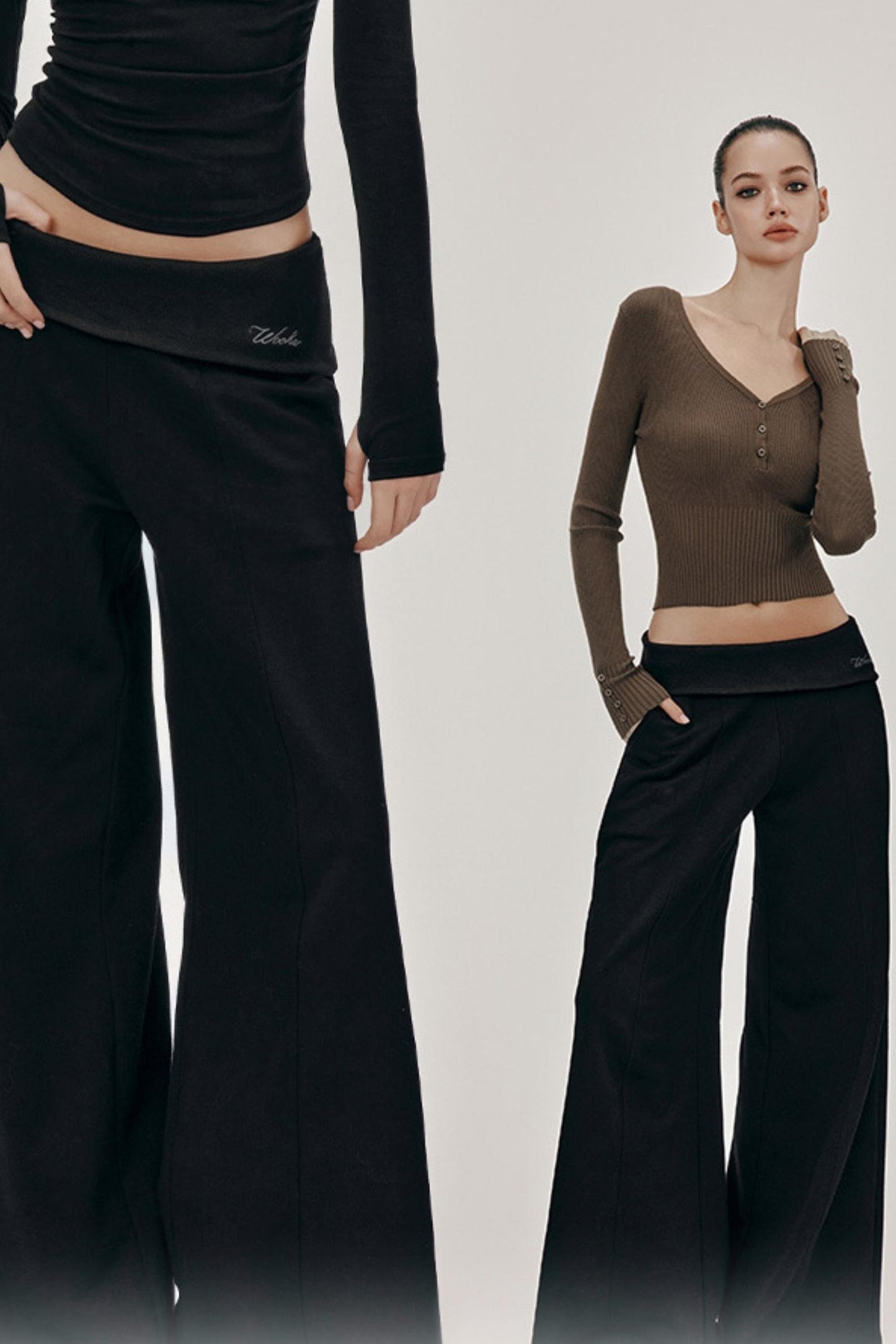 High-Waist Knit Wide Pants