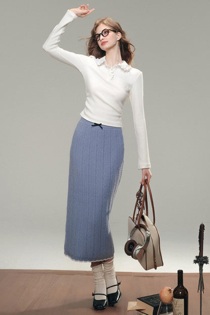 Tranquility Blue Knitted Cardigan Skirt Set-Up